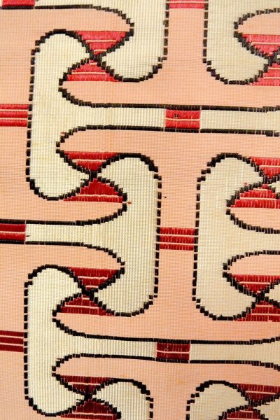 画像7: O0606X 八寸（袋名古屋）帯 女性用着物 シルク（正絹）   オフ　ホワイト 幾何学模様 【中古】 【USED】 【リサイクル】 ★★☆☆☆ (7)