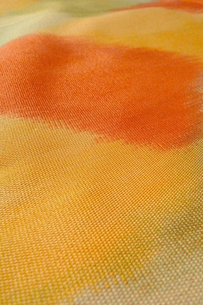 画像10: O0606Y 八寸（袋名古屋）帯 女性用着物 シルク（正絹）  光沢のある 赤色 山 【中古】 【USED】 【リサイクル】 ★★★☆☆ (10)