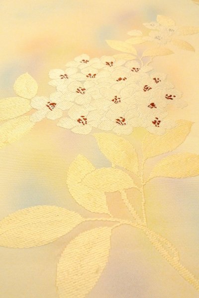 画像9: O0607A 名古屋帯 女性用着物 シルク（正絹）   アイボリー 花 【中古】 【USED】 【リサイクル】 ★★★☆☆ (9)