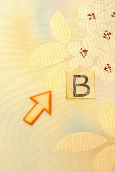 画像13: O0607A 名古屋帯 女性用着物 シルク（正絹）   アイボリー 花 【中古】 【USED】 【リサイクル】 ★★★☆☆ (13)