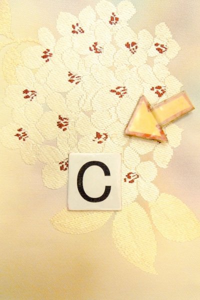 画像14: O0607A 名古屋帯 女性用着物 シルク（正絹）   アイボリー 花 【中古】 【USED】 【リサイクル】 ★★★☆☆ (14)