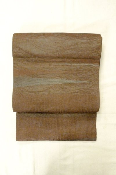 画像2: O0607B 袋帯 女性用着物 麻  深い 茶色 葉 【中古】 【USED】 【リサイクル】 ★★☆☆☆ (2)