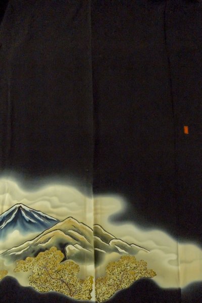 画像5: O0624E 女性用留袖  シルク（正絹） 黒, 雲 【中古】【USED】【リサイクル】 ★★☆☆☆【O0624E】 (5)