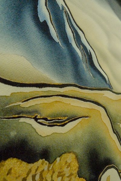 画像15: O0624E 女性用留袖  シルク（正絹） 黒, 雲 【中古】【USED】【リサイクル】 ★★☆☆☆【O0624E】 (15)