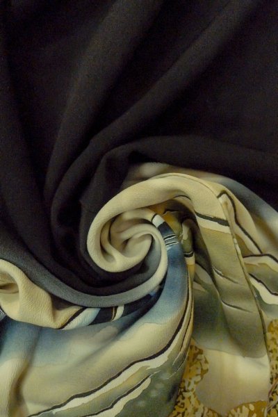 画像18: O0624E 女性用留袖  シルク（正絹） 黒, 雲 【中古】【USED】【リサイクル】 ★★☆☆☆【O0624E】 (18)