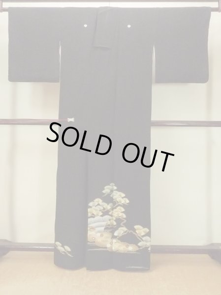 画像2: O0624H 女性用留袖  化繊 黒, 花 【中古】【USED】【リサイクル】 ★☆☆☆☆【O0624H】 (2)