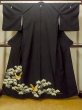 画像1: O0624K 女性用留袖  化繊 黒, 葉 【中古】【USED】【リサイクル】 ★☆☆☆☆【O0624K】 (1)