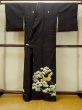 画像2: O0624K 女性用留袖  化繊 黒, 葉 【中古】【USED】【リサイクル】 ★☆☆☆☆【O0624K】 (2)