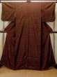 画像1: O0624M 女性用紬  シルク（正絹） 深い黄色, チェック柄 【中古】【USED】【リサイクル】 ★★★☆☆【O0624M】 (1)