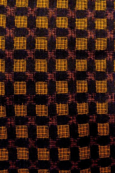 画像5: O0624M 女性用紬  シルク（正絹） 深い黄色, チェック柄 【中古】【USED】【リサイクル】 ★★★☆☆【O0624M】 (5)