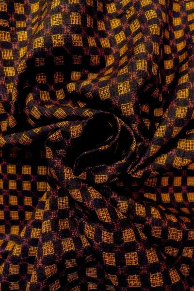 画像9: O0624M 女性用紬  シルク（正絹） 深い黄色, チェック柄 【中古】【USED】【リサイクル】 ★★★☆☆【O0624M】 (9)