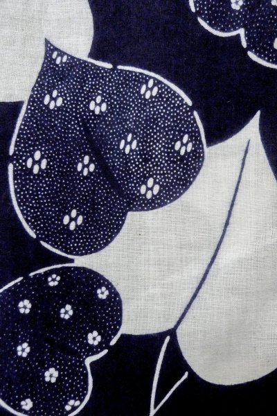 画像6: O0624O 女性用浴衣（日本製）  綿麻 藍, 花 【中古】【USED】【リサイクル】 ★★☆☆☆【O0624O】 (6)