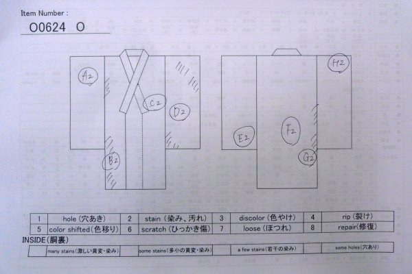 画像13: O0624O 女性用浴衣（日本製）  綿麻 藍, 花 【中古】【USED】【リサイクル】 ★★☆☆☆【O0624O】 (13)