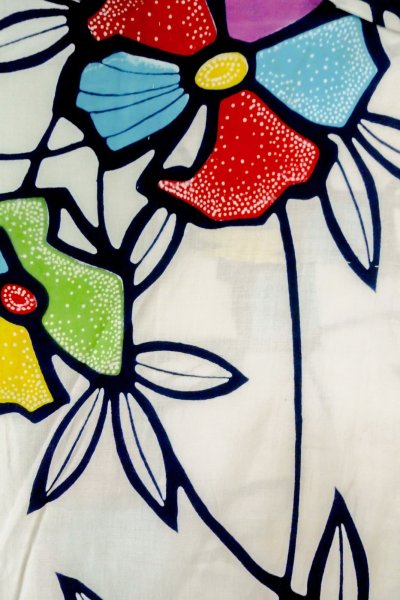 画像3: O0624Y 女性用浴衣（日本製）  綿 白, 花 【中古】【USED】【リサイクル】 ★★★☆☆【O0624Y】 (3)