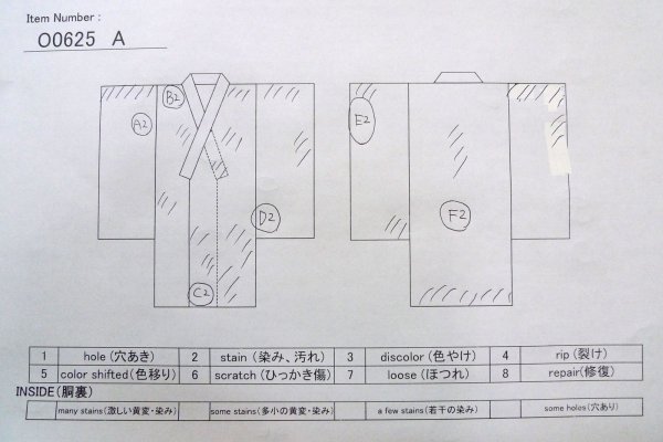 画像13: O0625A 女性用浴衣（日本製）  綿麻 深い藍, 菊 【中古】【USED】【リサイクル】 ★★☆☆☆【O0625A】 (13)