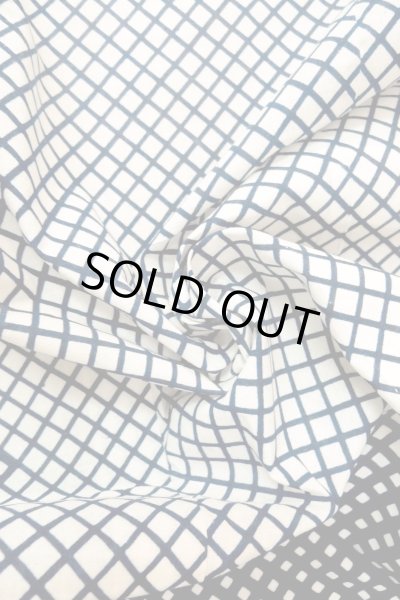 画像14: O0625C 女性用浴衣（日本製）  綿麻 深い藍, チェック柄 【中古】【USED】【リサイクル】 ★★☆☆☆【O0625C】 (14)