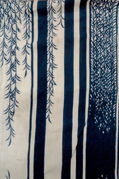 画像3: O0625D 女性用浴衣（日本製）  綿麻 藍, 草 【中古】【USED】【リサイクル】 ★★☆☆☆【O0625D】 (3)