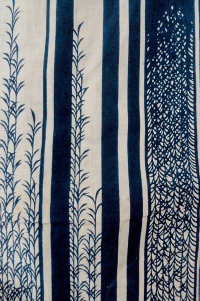 画像4: O0625D 女性用浴衣（日本製）  綿麻 藍, 草 【中古】【USED】【リサイクル】 ★★☆☆☆【O0625D】 (4)