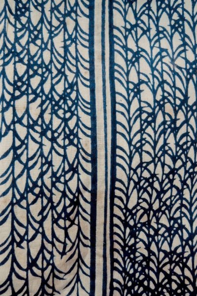 画像7: O0625D 女性用浴衣（日本製）  綿麻 藍, 草 【中古】【USED】【リサイクル】 ★★☆☆☆【O0625D】 (7)