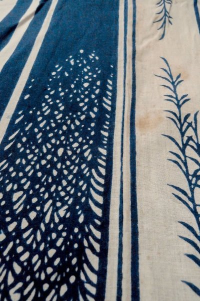 画像8: O0625D 女性用浴衣（日本製）  綿麻 藍, 草 【中古】【USED】【リサイクル】 ★★☆☆☆【O0625D】 (8)