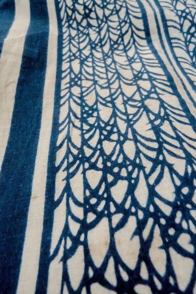 画像10: O0625D 女性用浴衣（日本製）  綿麻 藍, 草 【中古】【USED】【リサイクル】 ★★☆☆☆【O0625D】 (10)