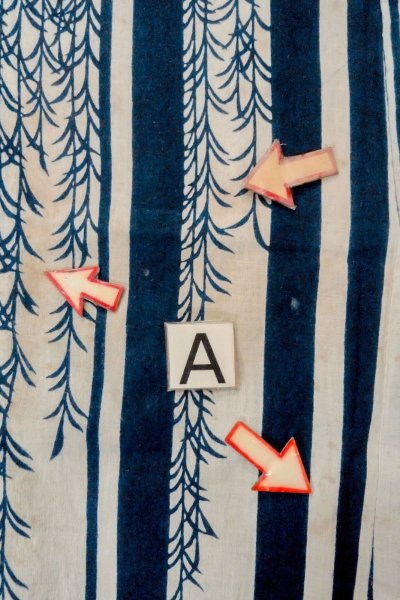 画像14: O0625D 女性用浴衣（日本製）  綿麻 藍, 草 【中古】【USED】【リサイクル】 ★★☆☆☆【O0625D】 (14)