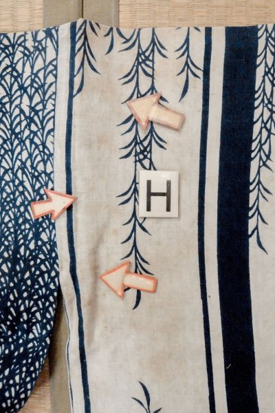 画像21: O0625D 女性用浴衣（日本製）  綿麻 藍, 草 【中古】【USED】【リサイクル】 ★★☆☆☆【O0625D】 (21)