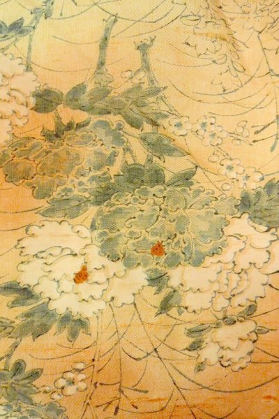 画像5: O0711A 女性用紬  シルク（正絹） 淡い橙色, ぼたん 【中古】【USED】【リサイクル】 ★★★☆☆【O0711A】 (5)