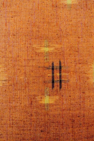 画像6: O0711C 女性用紬  シルク（正絹） 橙色, チェック柄 【中古】【USED】【リサイクル】 ★★★★☆【O0711C】 (6)