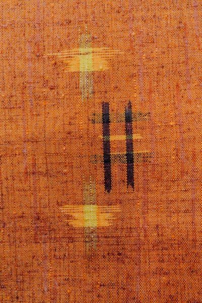 画像7: O0711C 女性用紬  シルク（正絹） 橙色, チェック柄 【中古】【USED】【リサイクル】 ★★★★☆【O0711C】 (7)