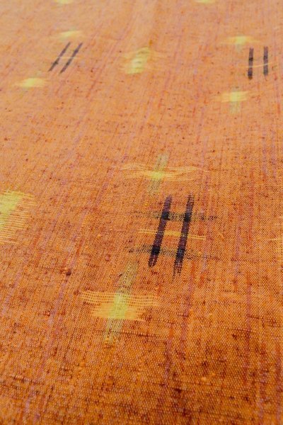 画像8: O0711C 女性用紬  シルク（正絹） 橙色, チェック柄 【中古】【USED】【リサイクル】 ★★★★☆【O0711C】 (8)