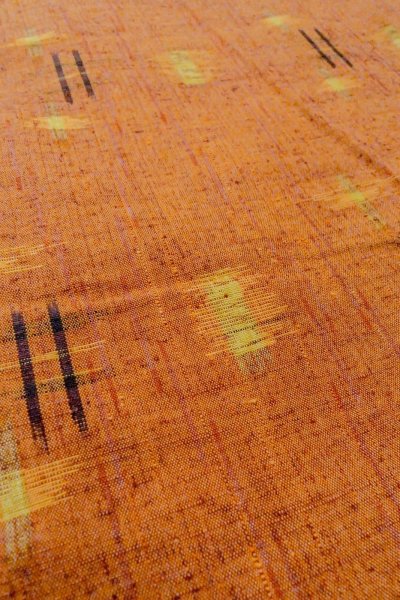 画像10: O0711C 女性用紬  シルク（正絹） 橙色, チェック柄 【中古】【USED】【リサイクル】 ★★★★☆【O0711C】 (10)