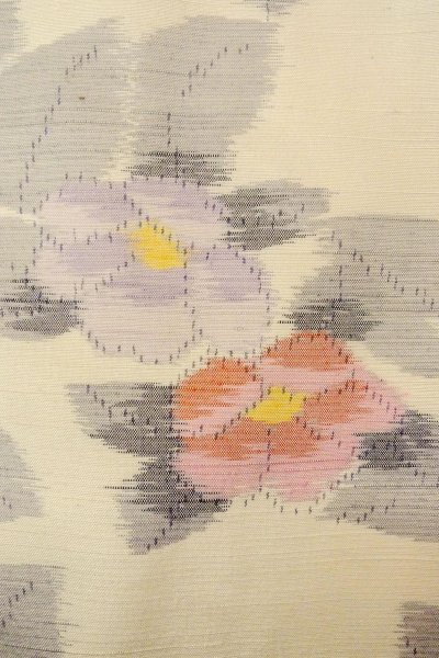 画像5: O0711F 女性用紬 十日町紬 シルク（正絹） 白, 椿 【中古】【USED】【リサイクル】 ★★★☆☆【O0711F】 (5)