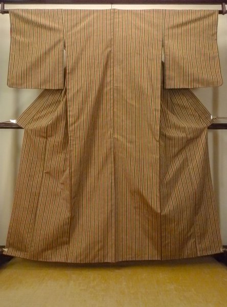 画像1: O0711G 女性用紬  シルク（正絹） マルチカラー, 縞 【中古】【USED】【リサイクル】 ★★★☆☆【O0711G】 (1)