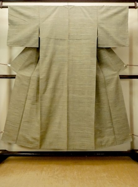 画像1: O0711L 女性用紬  シルク（正絹） 灰色がかったマルチカラー, 線 【中古】【USED】【リサイクル】 ★★★★☆【O0711L】 (1)