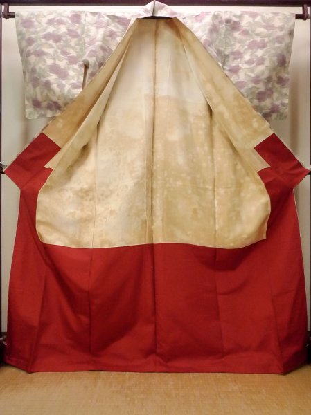 画像2: O0711U 女性用紬  シルク（正絹） オフ　ホワイト, 花 【中古】【USED】【リサイクル】 ★★★☆☆【O0711U】 (2)