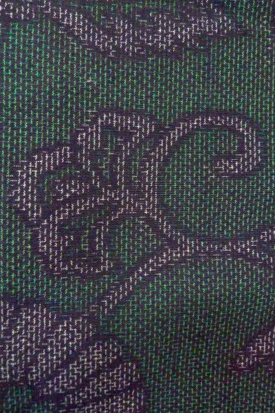 画像7: O0711W 女性用紬  シルク（正絹） 深い緑色, 唐花 【中古】【USED】【リサイクル】 ★★★★☆【O0711W】 (7)