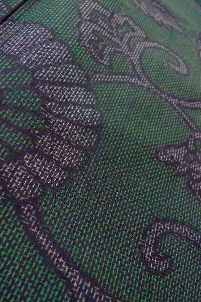 画像9: O0711W 女性用紬  シルク（正絹） 深い緑色, 唐花 【中古】【USED】【リサイクル】 ★★★★☆【O0711W】 (9)