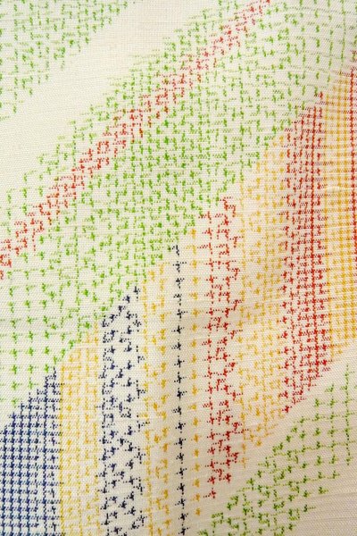 画像5: O0711Z 女性用紬  シルク（正絹） 淡いマルチカラー, 幾何学模様 【中古】【USED】【リサイクル】 ★★★☆☆【O0711Z】 (5)