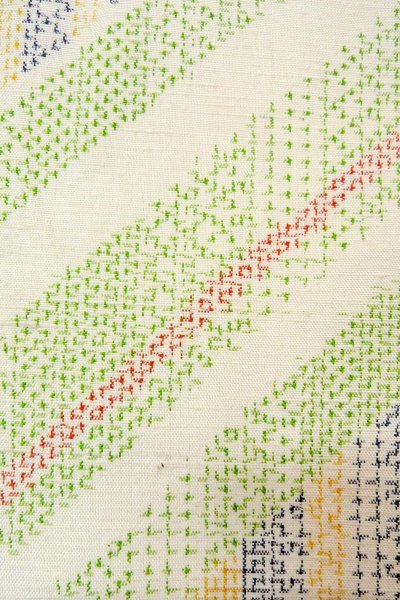 画像6: O0711Z 女性用紬  シルク（正絹） 淡いマルチカラー, 幾何学模様 【中古】【USED】【リサイクル】 ★★★☆☆【O0711Z】 (6)