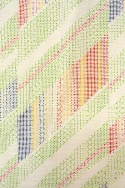 画像7: O0711Z 女性用紬  シルク（正絹） 淡いマルチカラー, 幾何学模様 【中古】【USED】【リサイクル】 ★★★☆☆【O0711Z】 (7)