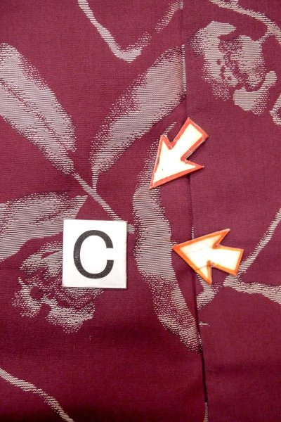 画像16: O0712B 女性用織  シルク（正絹） 深いえんじ, 花 【中古】【USED】【リサイクル】 ★★☆☆☆【O0712B】 (16)