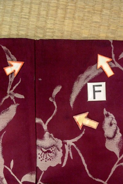 画像19: O0712B 女性用織  シルク（正絹） 深いえんじ, 花 【中古】【USED】【リサイクル】 ★★☆☆☆【O0712B】 (19)