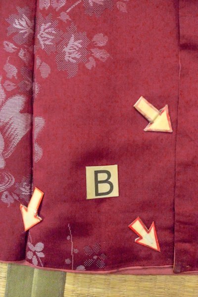 画像15: O0712C 女性用織  シルク（正絹） えんじ, 花 【中古】【USED】【リサイクル】 ★★☆☆☆【O0712C】 (15)