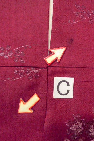 画像16: O0712C 女性用織  シルク（正絹） えんじ, 花 【中古】【USED】【リサイクル】 ★★☆☆☆【O0712C】 (16)