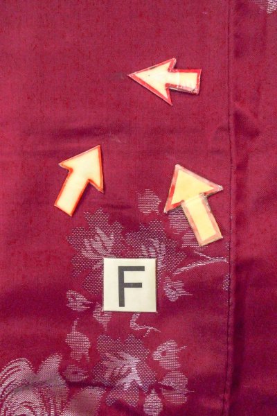 画像19: O0712C 女性用織  シルク（正絹） えんじ, 花 【中古】【USED】【リサイクル】 ★★☆☆☆【O0712C】 (19)