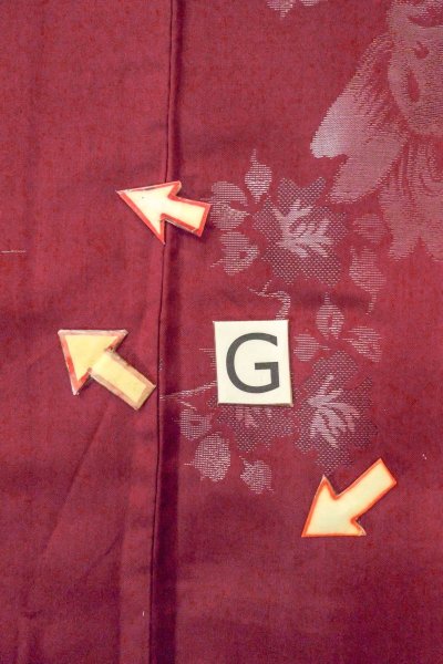 画像20: O0712C 女性用織  シルク（正絹） えんじ, 花 【中古】【USED】【リサイクル】 ★★☆☆☆【O0712C】 (20)