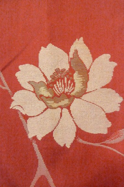 画像5: O0712D 女性用織  シルク（正絹） 珊瑚色, 花 【中古】【USED】【リサイクル】 ★★★☆☆【O0712D】 (5)