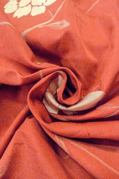 画像11: O0712D 女性用織  シルク（正絹） 珊瑚色, 花 【中古】【USED】【リサイクル】 ★★★☆☆【O0712D】 (11)