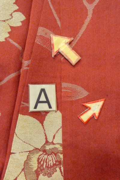 画像14: O0712D 女性用織  シルク（正絹） 珊瑚色, 花 【中古】【USED】【リサイクル】 ★★★☆☆【O0712D】 (14)